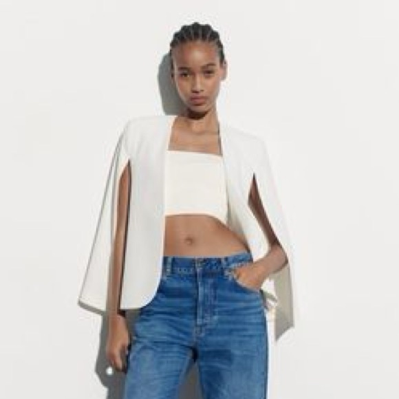 Zara Net Cape White Blazer Jacket Coat - Picture 7 of 10